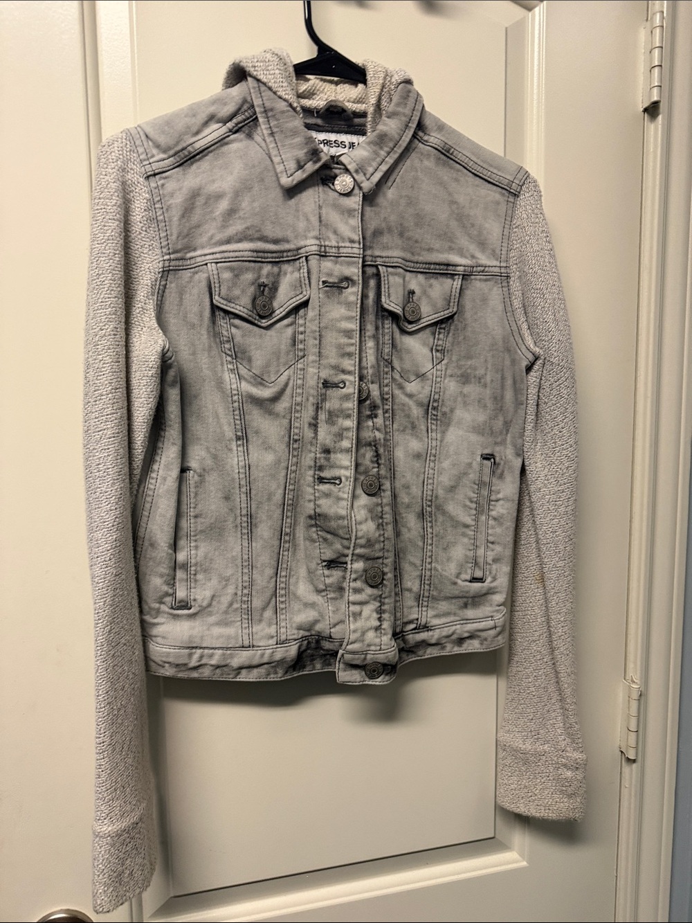 Women’s Light Gray/tan Hooded Jacket - Casual Mixed-Media Coat